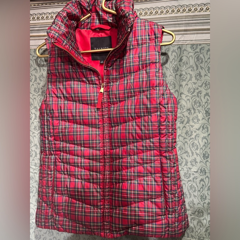 Talbots Red, Green, and White Plaid Vest